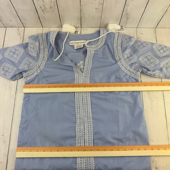 Gretchen Scott Blue/White Seersucker Odessa Tassel Tunic Shift Dress Size Small - Picture 12 of 13